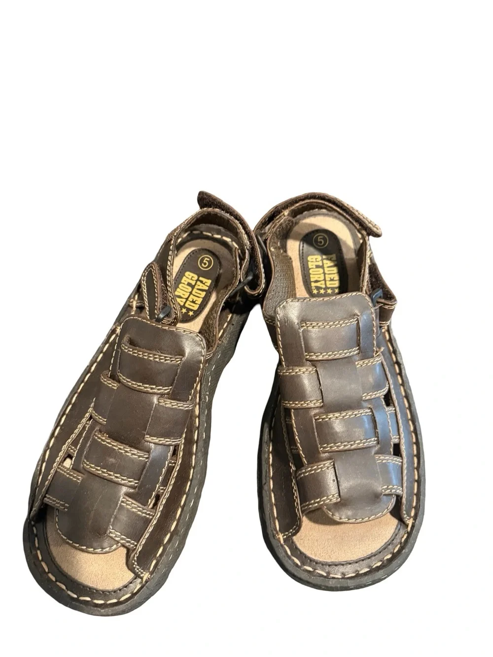 Vintage Faded Glory Kids Brown Leather Fisherman-Style Sandals